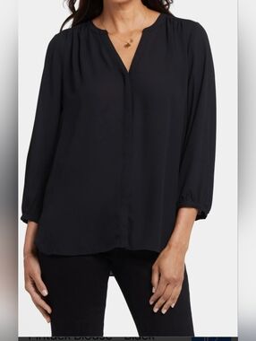 Investments Black Split V-Neck Long Sleeve Blouse